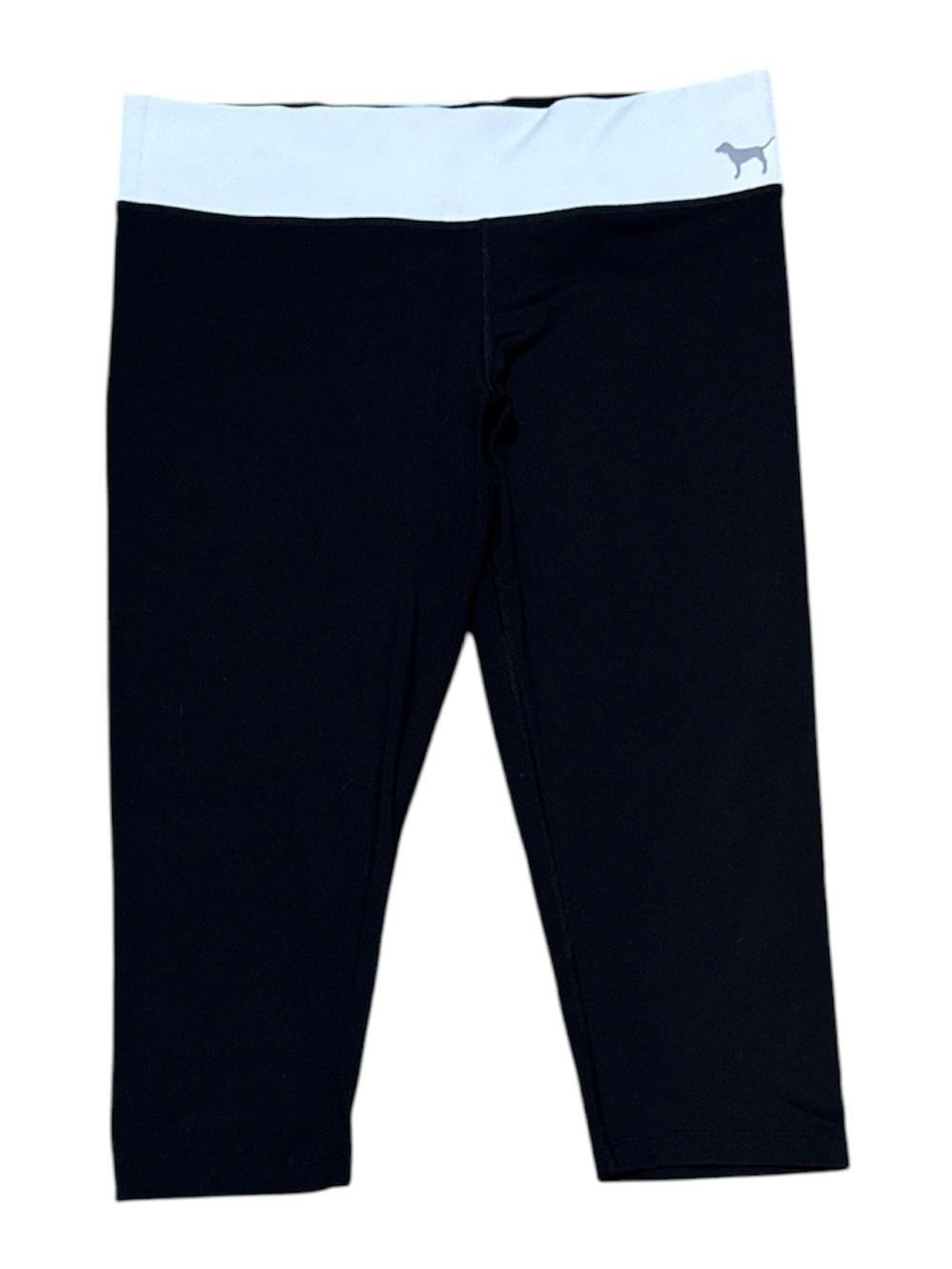 PINK Victoria's Secret Black Cropped Leggings with White Waistband